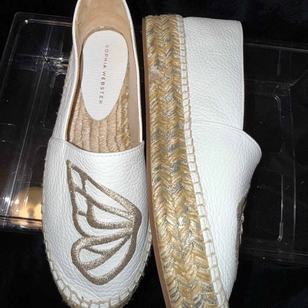 Sophia Webster White and Tan Espadrilles with Butterfly Design